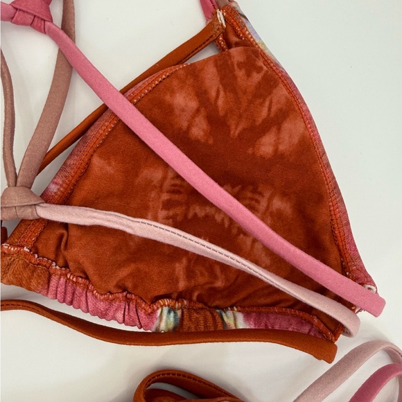 Niyama Sol Java Nadi Boho Ikat Triangle Bikini Set Pink & Rust Strappy Size M - Picture 5 of 11